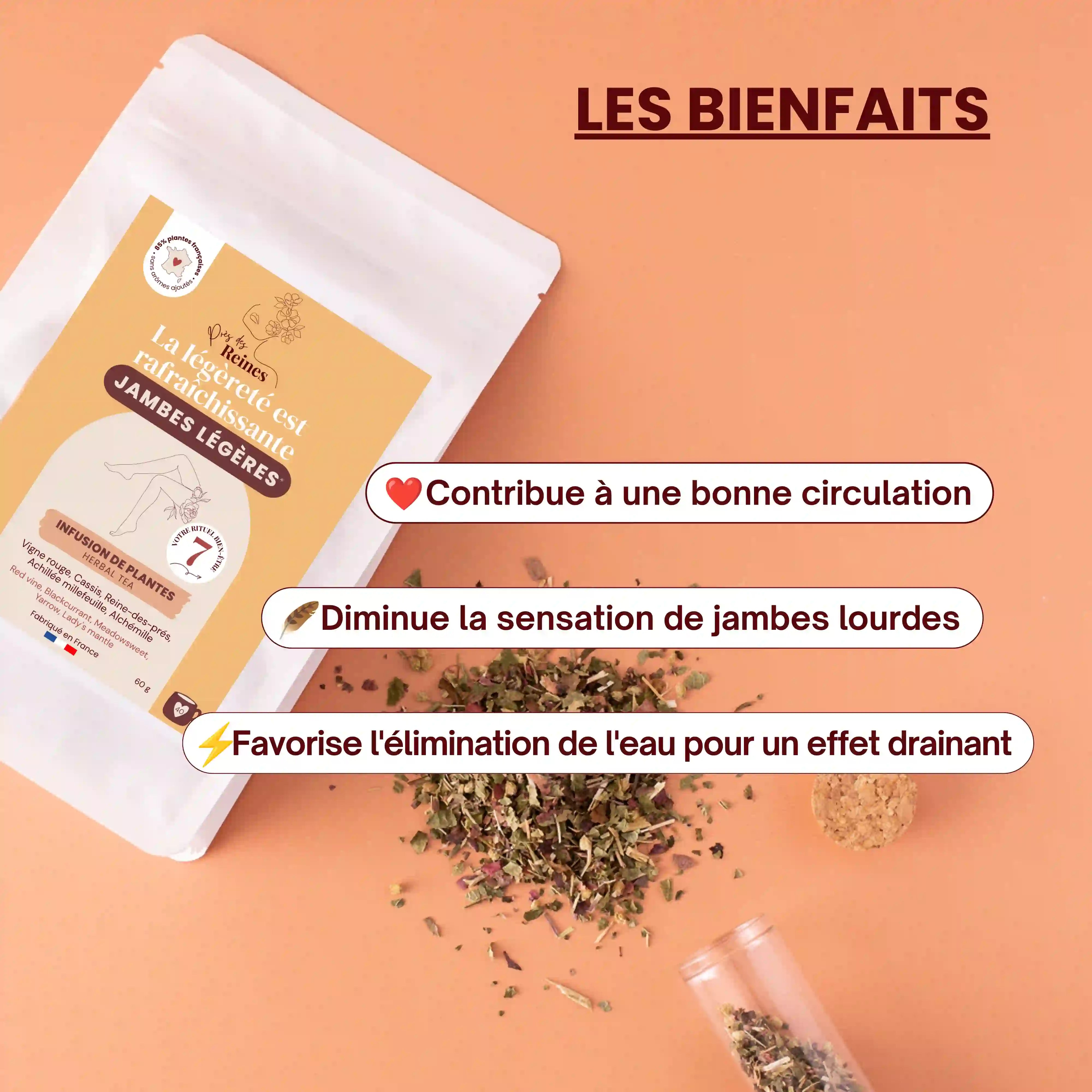 Tisane bio jambes légères - bienfaits - Près des Reines