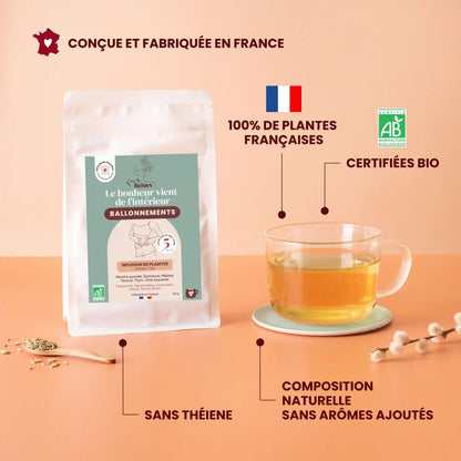 Infusion bio - anti- Ballonnements - plantes bio et françaises - Près des Reines