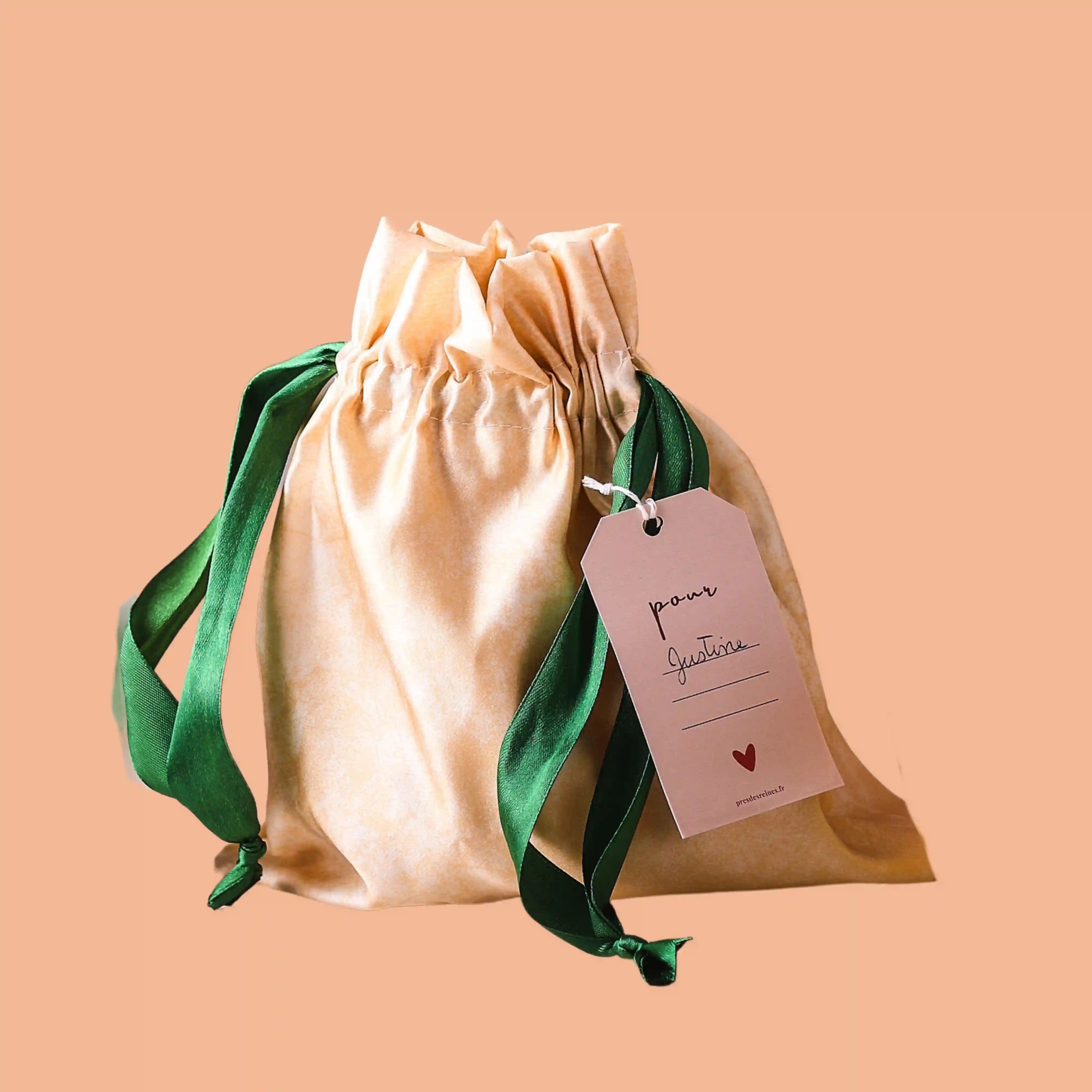 Pochon cadeau upcyclé soie saumon