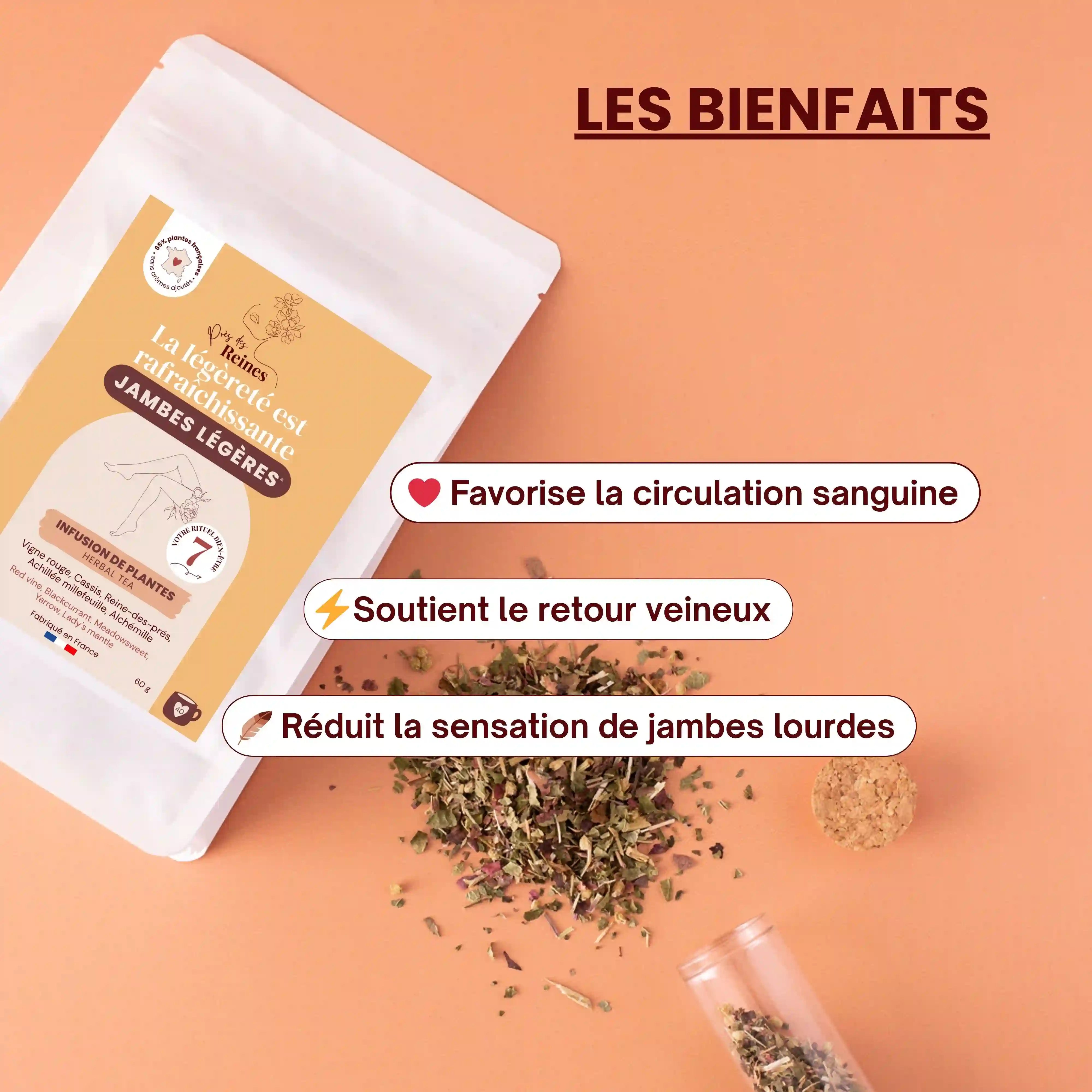 Tisane bio pour les jambes lourdes - bienfaits - Près des reines