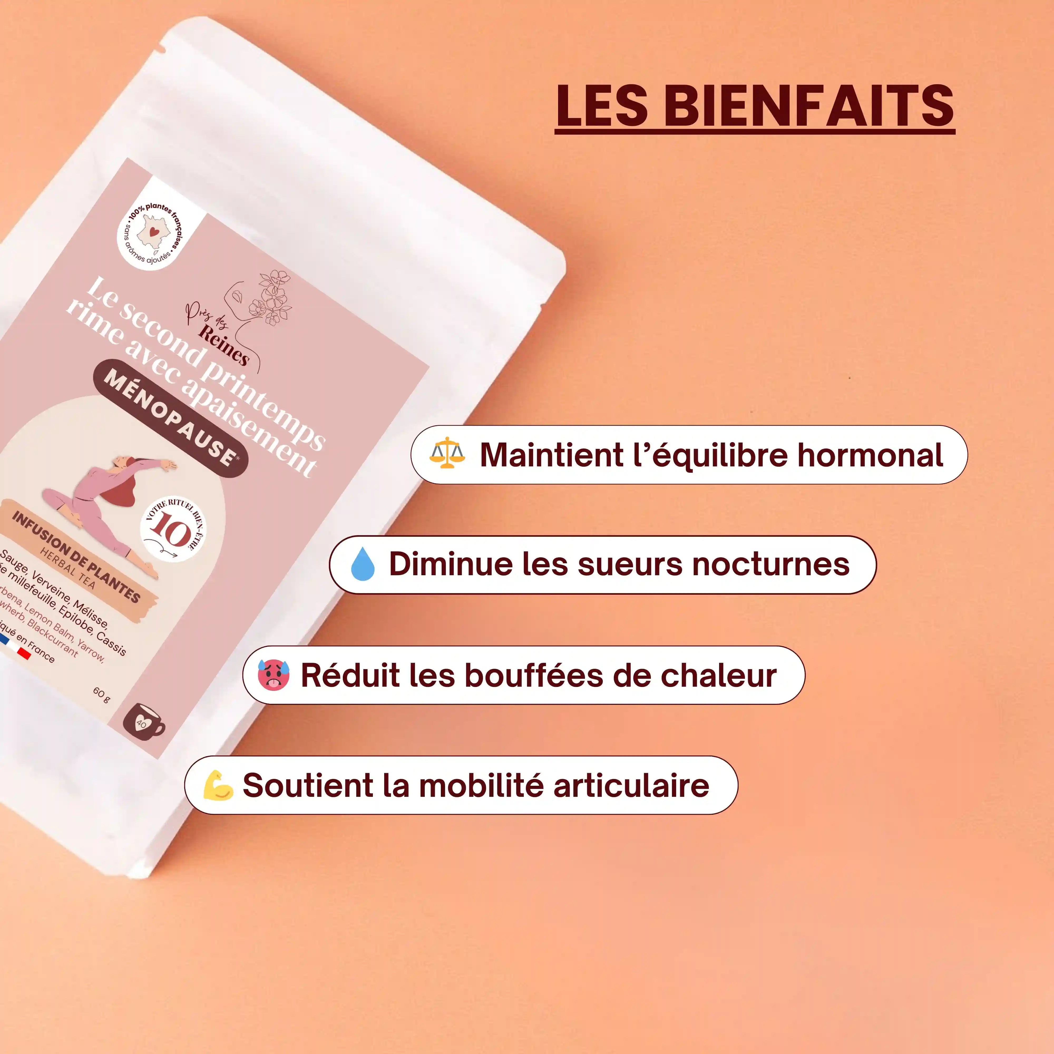 Tisane bio pour la ménopause - bienfaits - Près des Reines